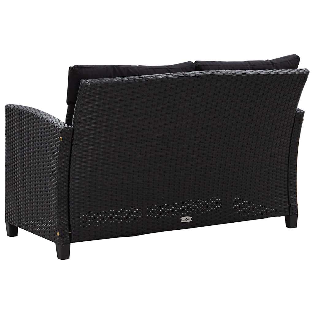 Dvivietė sodo sofa su pagalvėlėmis, juoda, 124cm, poliratanas - Namų Idėja
