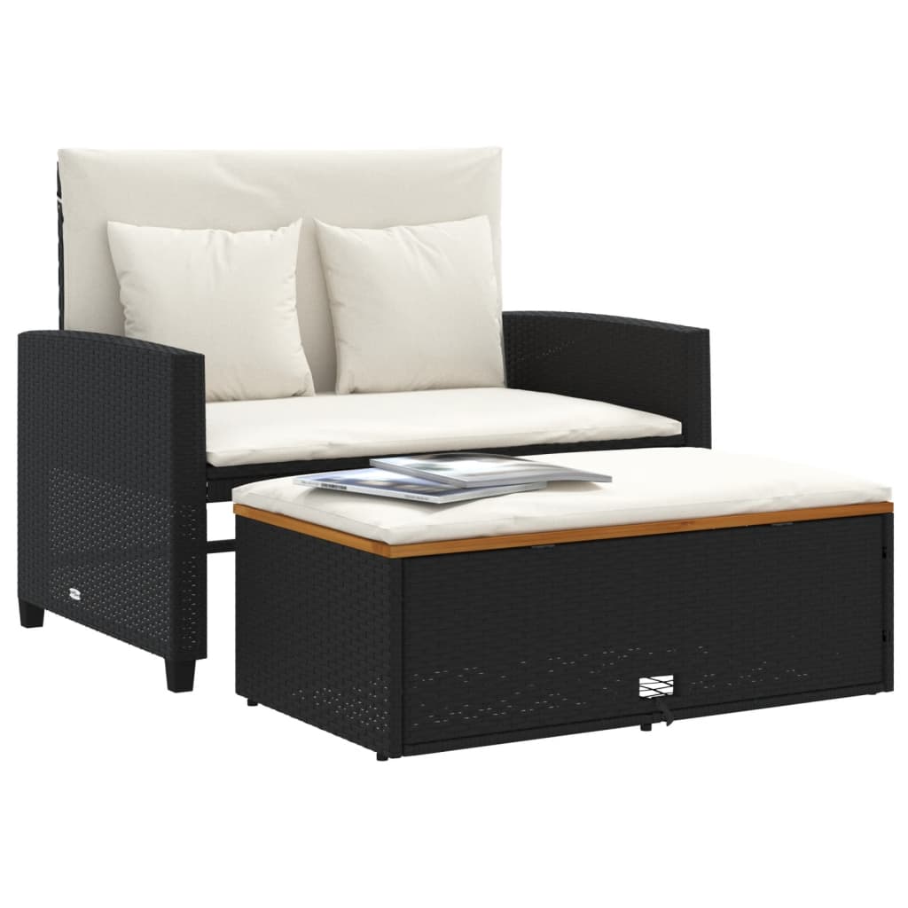 Dvivietė sodo sofa su pagalvėlėmis, juoda, poliratanas/akacija - Namų Idėja