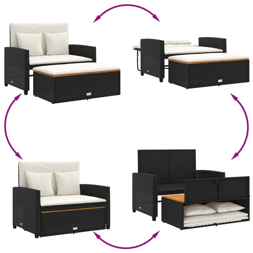 Dvivietė sodo sofa su pagalvėlėmis, juoda, poliratanas/akacija - Namų Idėja