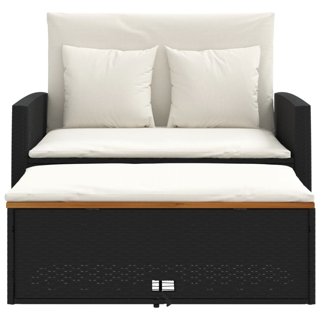 Dvivietė sodo sofa su pagalvėlėmis, juoda, poliratanas/akacija - Namų Idėja