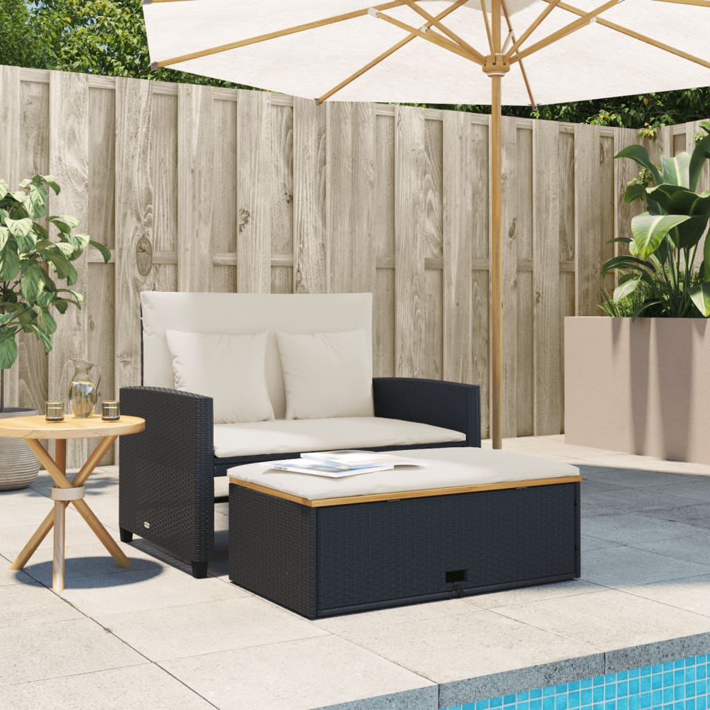 Dvivietė sodo sofa su pagalvėlėmis, juoda, poliratanas/akacija - Namų Idėja