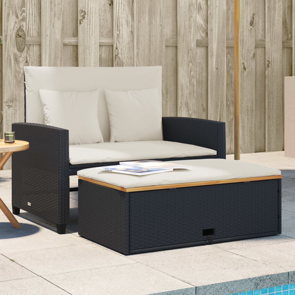 Dvivietė sodo sofa su pagalvėlėmis, juoda, poliratanas/akacija - Namų Idėja