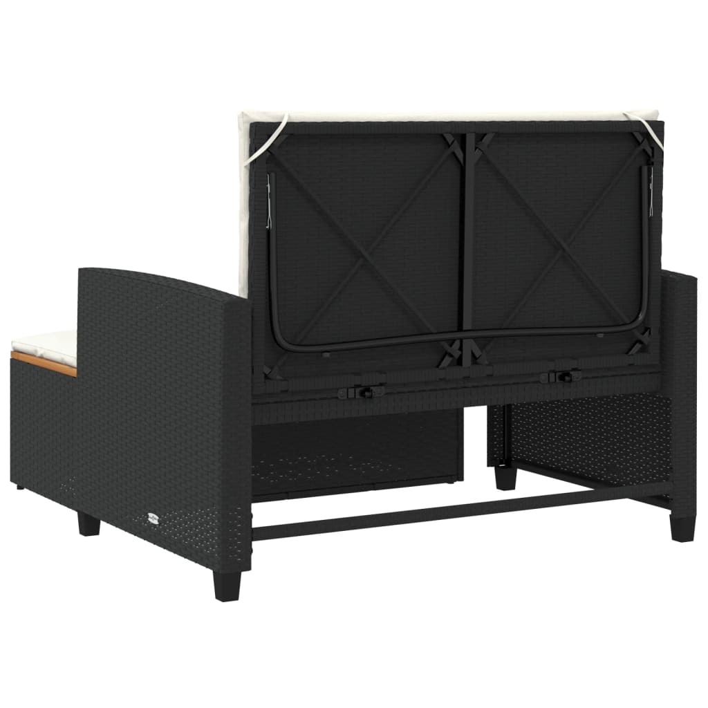 Dvivietė sodo sofa su pagalvėlėmis, juoda, poliratanas/akacija - Namų Idėja