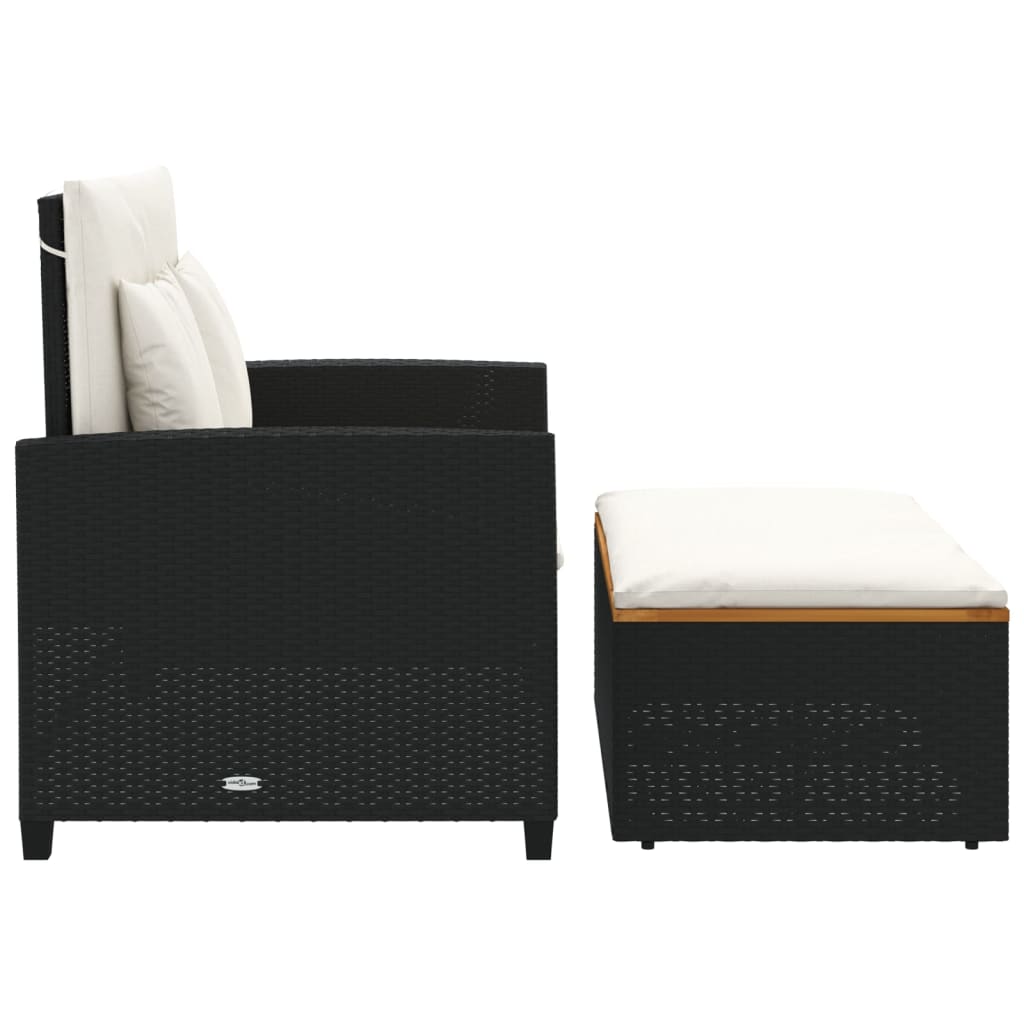 Dvivietė sodo sofa su pagalvėlėmis, juoda, poliratanas/akacija - Namų Idėja