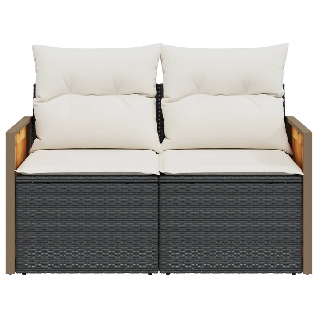 Dvivietė sodo sofa su pagalvėlėmis, juodos spalvos, poliratanas - Namų Idėja