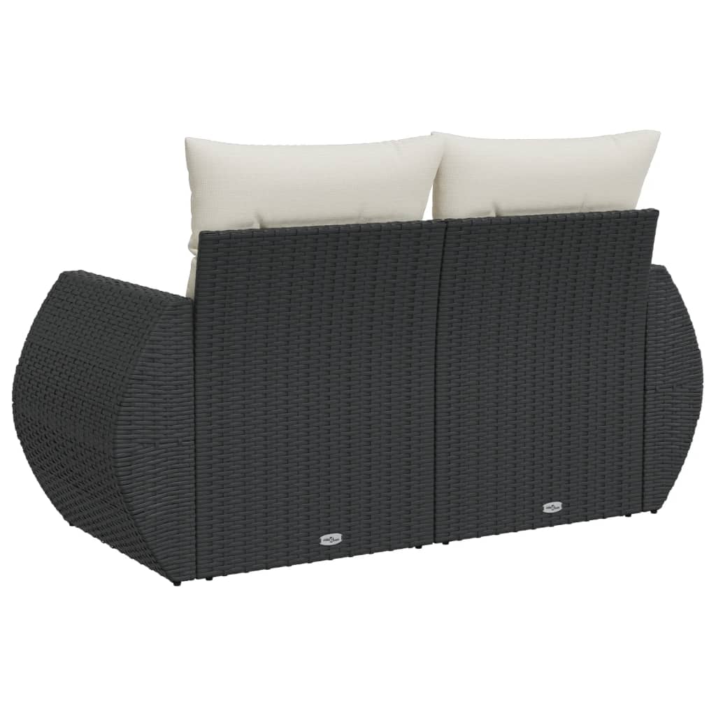 Dvivietė sodo sofa su pagalvėlėmis, juodos spalvos, poliratanas - Namų Idėja