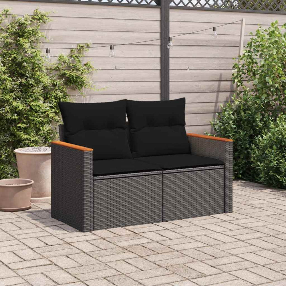Dvivietė sodo sofa su pagalvėlėmis, juodos spalvos, poliratanas - Namų Idėja