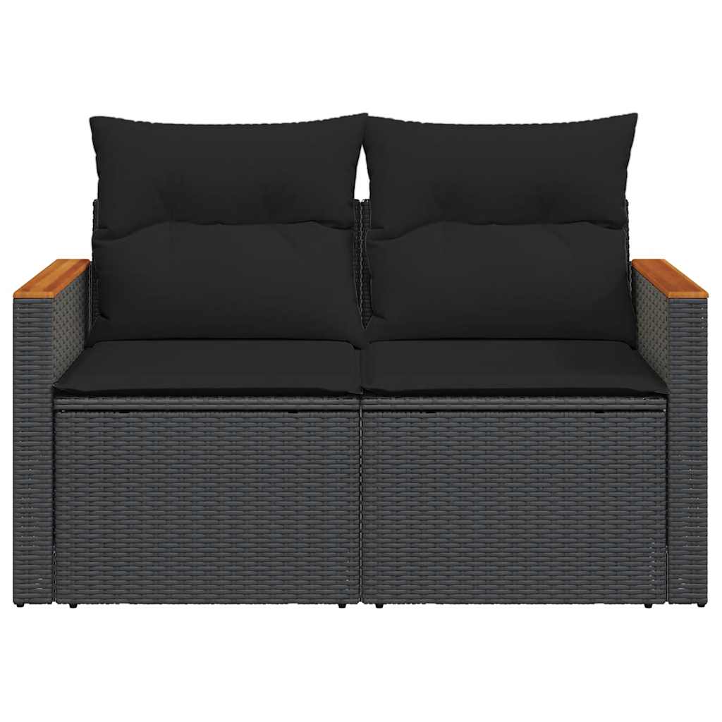 Dvivietė sodo sofa su pagalvėlėmis, juodos spalvos, poliratanas - Namų Idėja