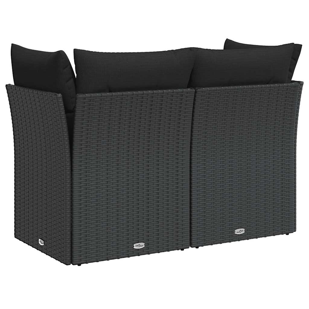 Dvivietė sodo sofa su pagalvėlėmis, juodos spalvos, poliratanas - Namų Idėja