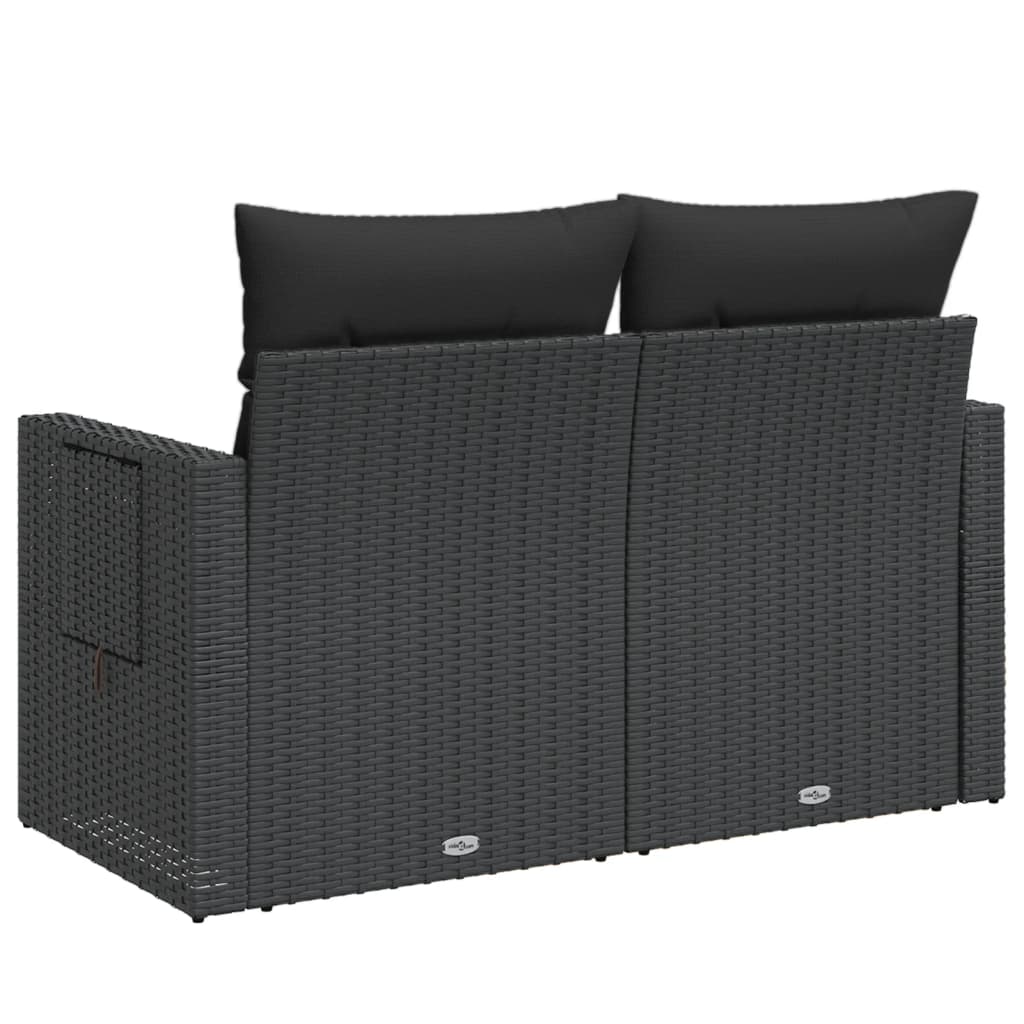 Dvivietė sodo sofa su pagalvėlėmis, juodos spalvos, poliratanas - Namų Idėja