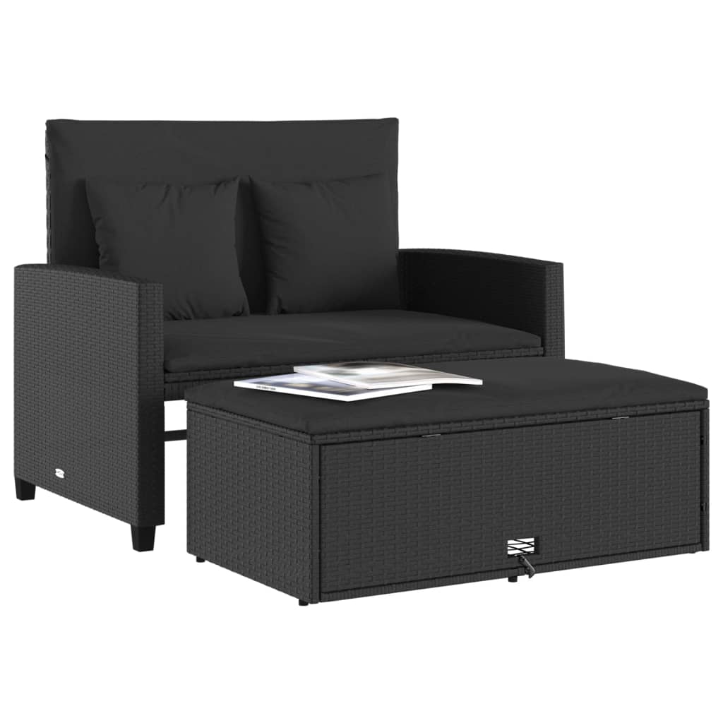Dvivietė sodo sofa su pagalvėlėmis, juodos spalvos, poliratanas - Namų Idėja