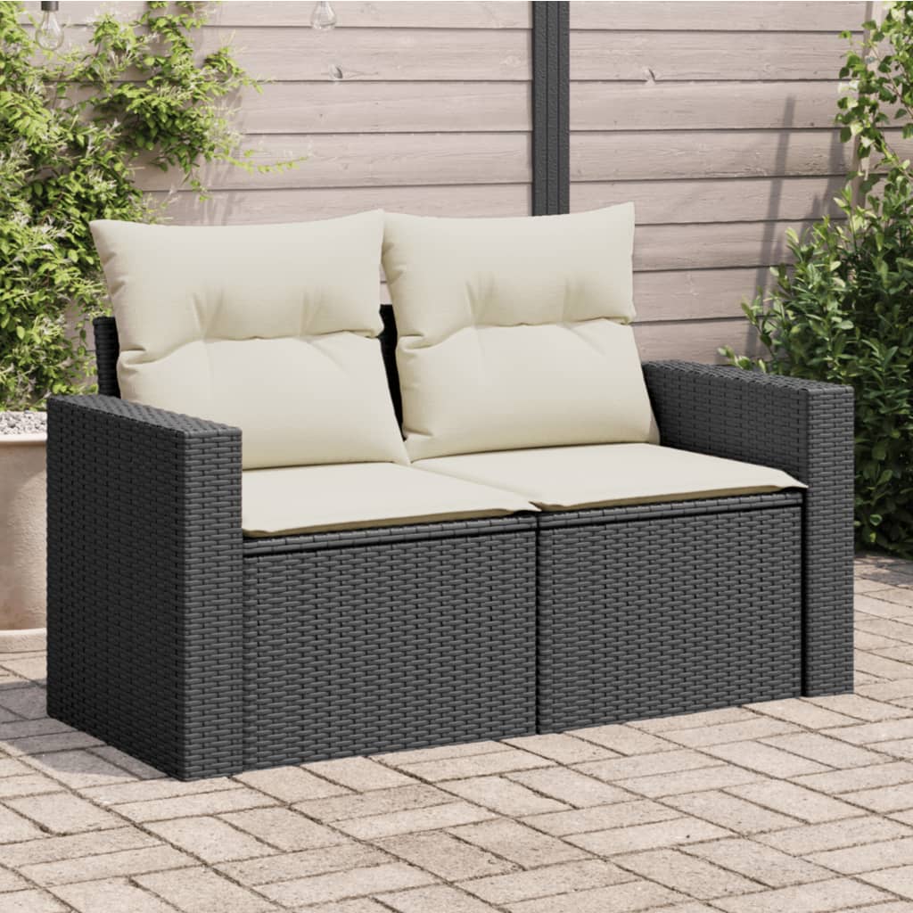 Dvivietė sodo sofa su pagalvėlėmis, juodos spalvos, poliratanas - Namų Idėja
