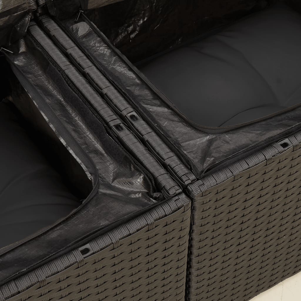 Dvivietė sodo sofa su pagalvėlėmis, juodos spalvos, poliratanas - Namų Idėja