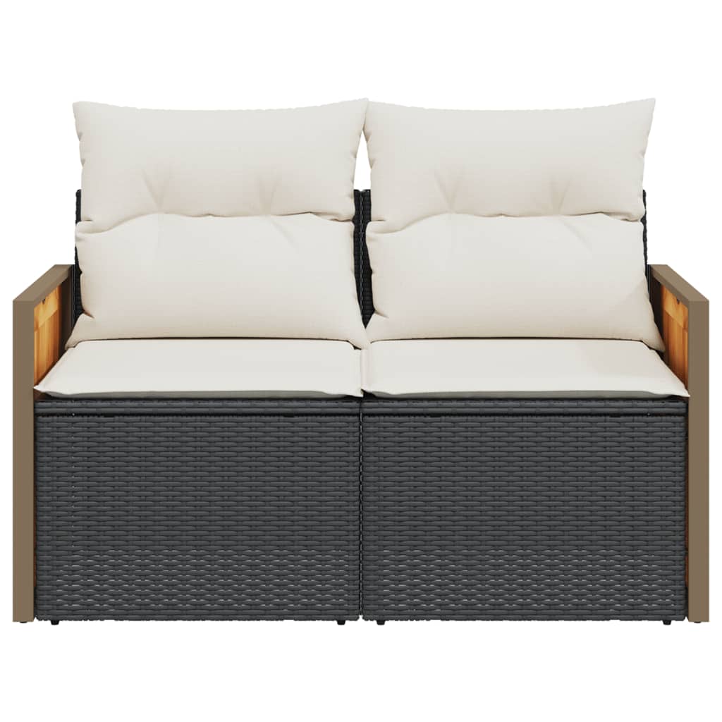 Dvivietė sodo sofa su pagalvėlėmis, juodos spalvos, poliratanas - Namų Idėja
