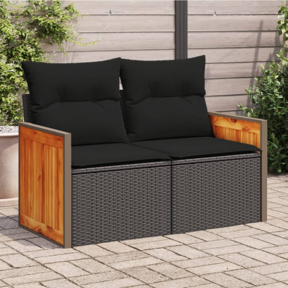 Dvivietė sodo sofa su pagalvėlėmis, juodos spalvos, poliratanas - Namų Idėja