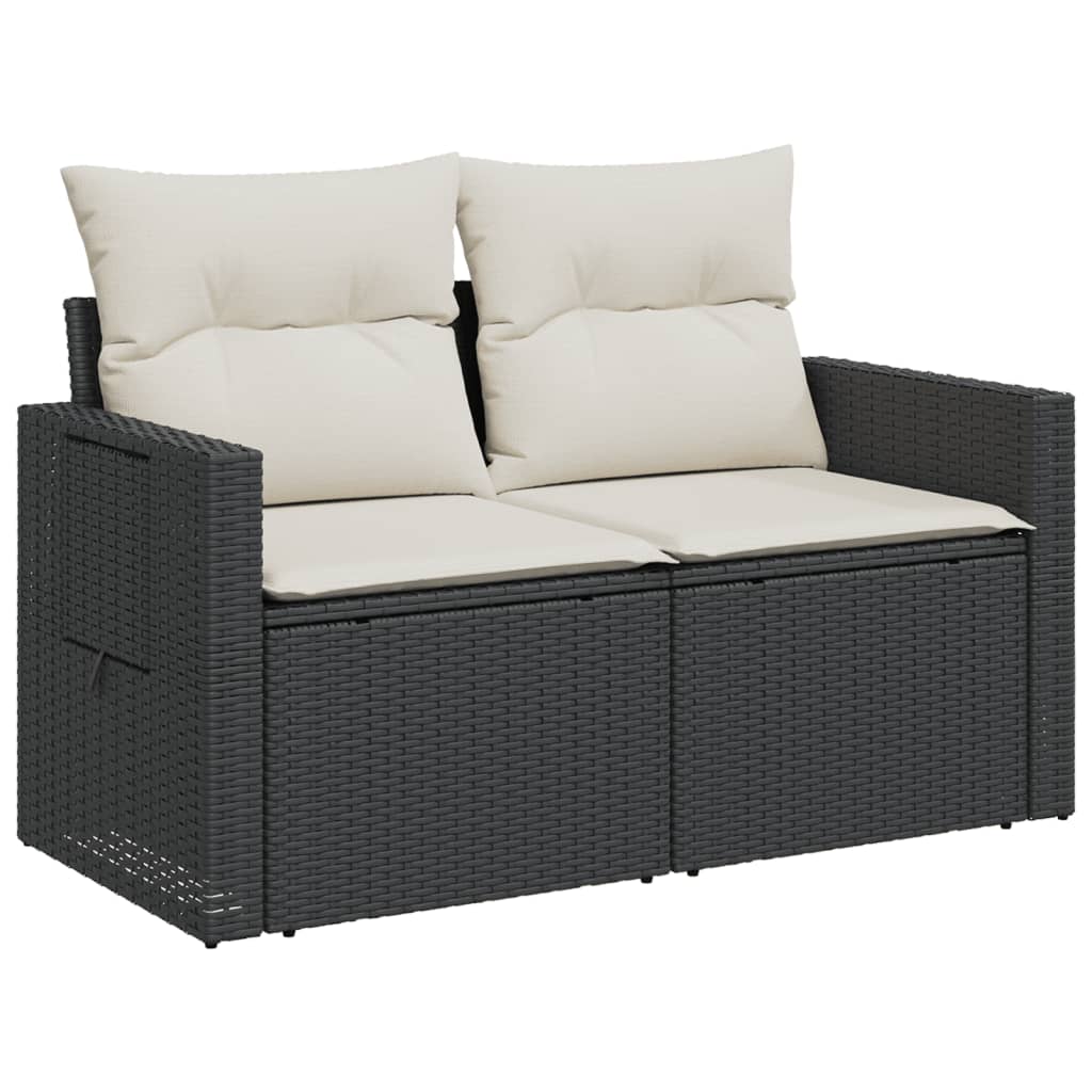 Dvivietė sodo sofa su pagalvėlėmis, juodos spalvos, poliratanas - Namų Idėja