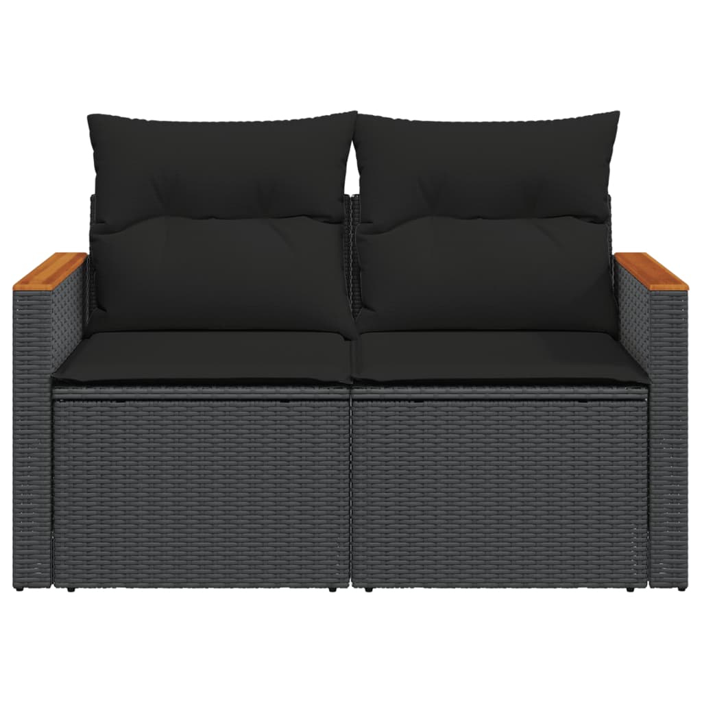 Dvivietė sodo sofa su pagalvėlėmis, juodos spalvos, poliratanas - Namų Idėja