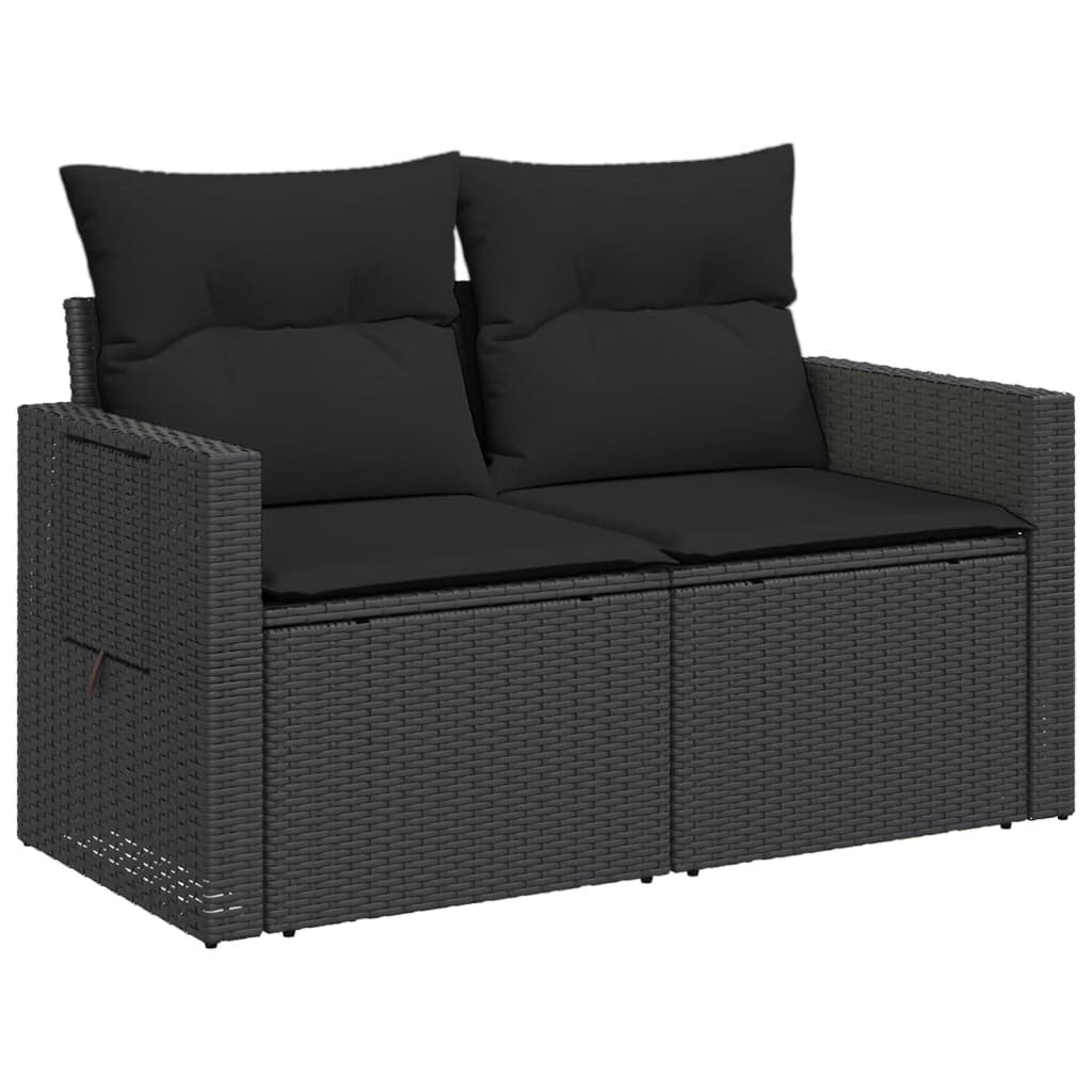 Dvivietė sodo sofa su pagalvėlėmis, juodos spalvos, poliratanas - Namų Idėja