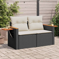 Dvivietė sodo sofa su pagalvėlėmis, juodos spalvos, poliratanas - Namų Idėja