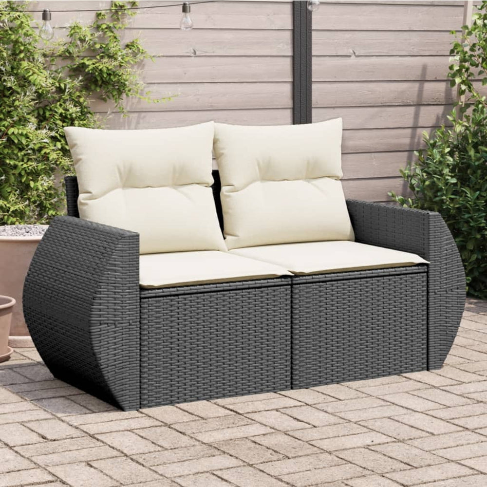 Dvivietė sodo sofa su pagalvėlėmis, juodos spalvos, poliratanas - Namų Idėja