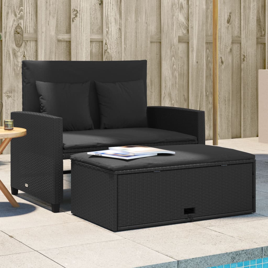 Dvivietė sodo sofa su pagalvėlėmis, juodos spalvos, poliratanas - Namų Idėja