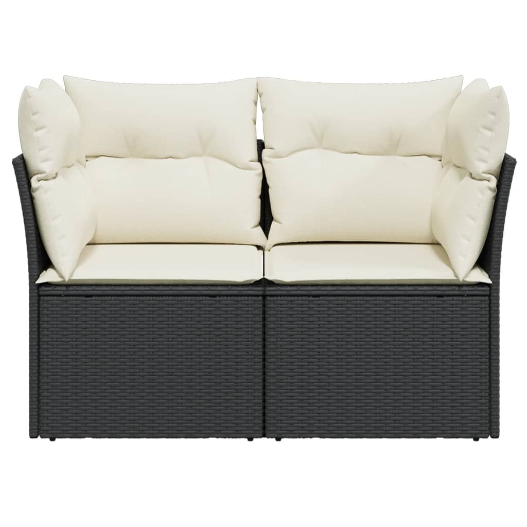 Dvivietė sodo sofa su pagalvėlėmis, juodos spalvos, poliratanas - Namų Idėja