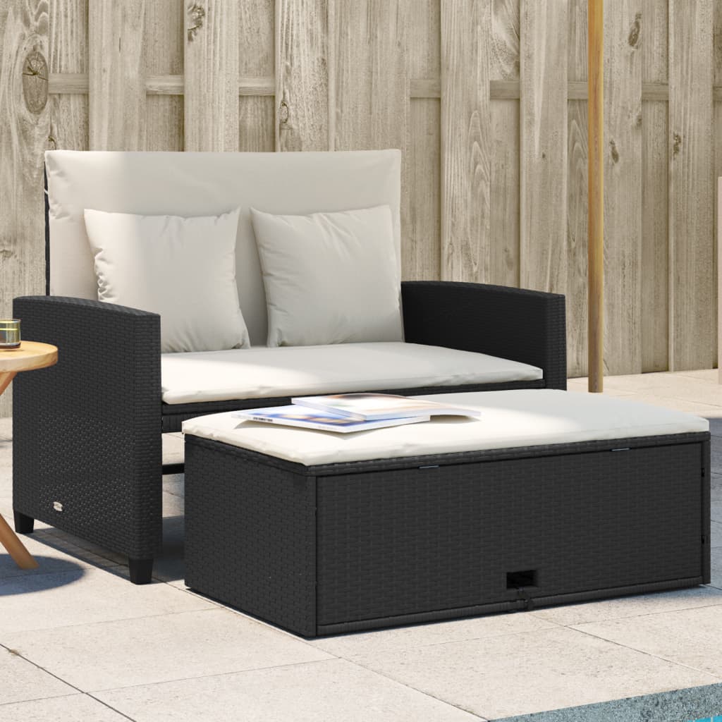 Dvivietė sodo sofa su pagalvėlėmis, juodos spalvos, poliratanas - Namų Idėja