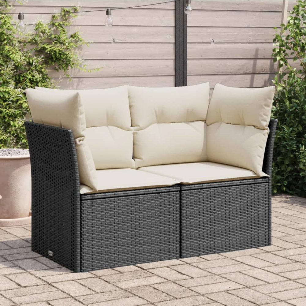 Dvivietė sodo sofa su pagalvėlėmis, juodos spalvos, poliratanas - Namų Idėja