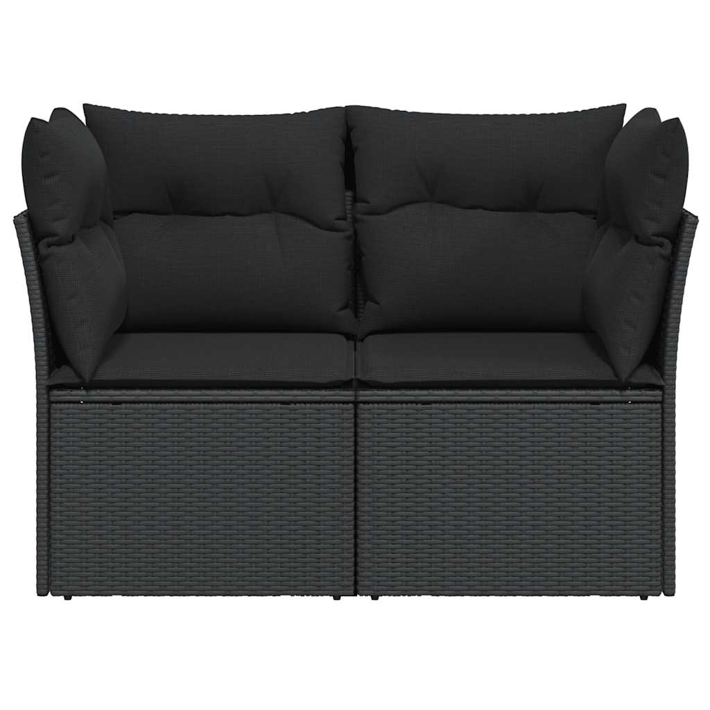 Dvivietė sodo sofa su pagalvėlėmis, juodos spalvos, poliratanas - Namų Idėja