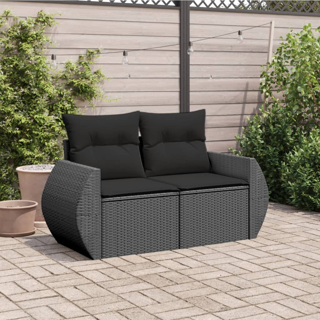 Dvivietė sodo sofa su pagalvėlėmis, juodos spalvos, poliratanas - Namų Idėja