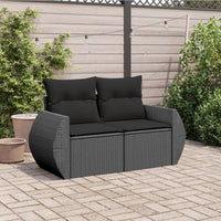 Dvivietė sodo sofa su pagalvėlėmis, juodos spalvos, poliratanas - Namų Idėja