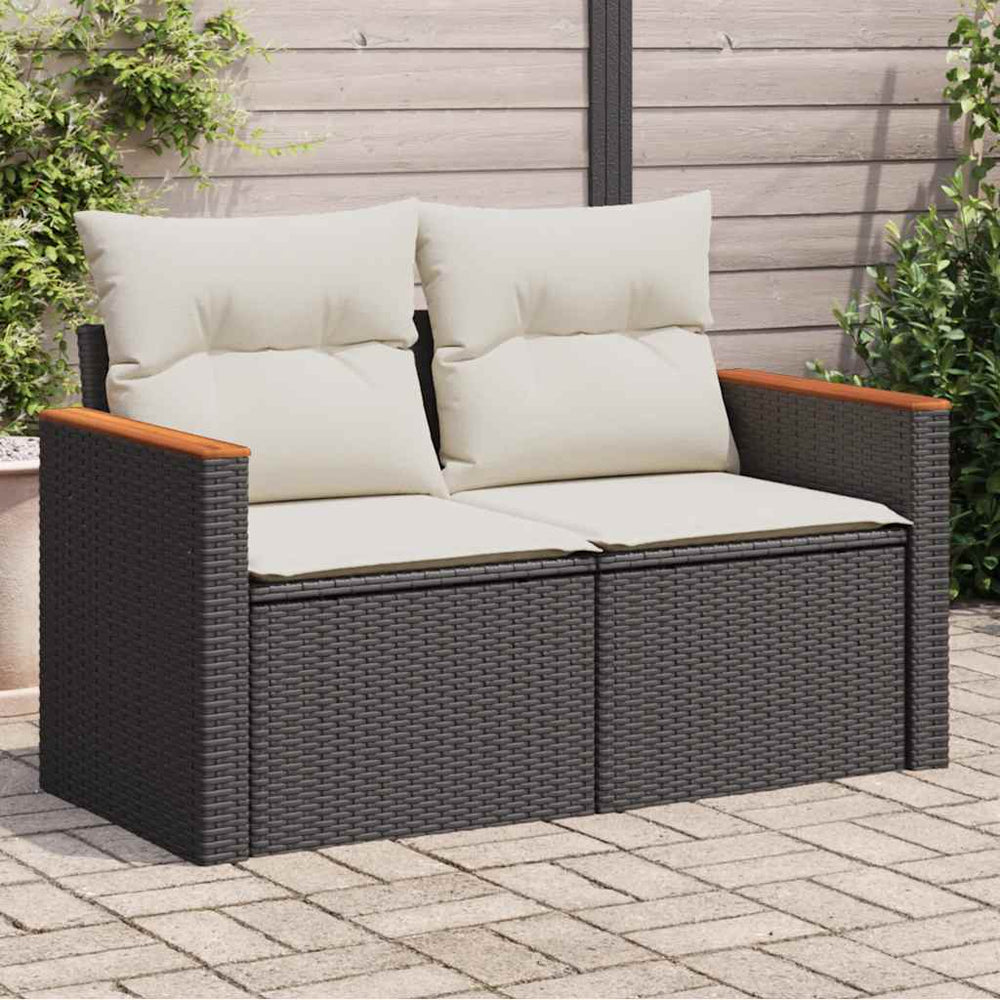 Dvivietė sodo sofa su pagalvėlėmis, juodos spalvos, poliratanas - Namų Idėja
