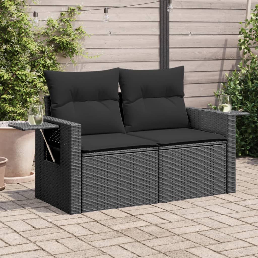Dvivietė sodo sofa su pagalvėlėmis, juodos spalvos, poliratanas - Namų Idėja