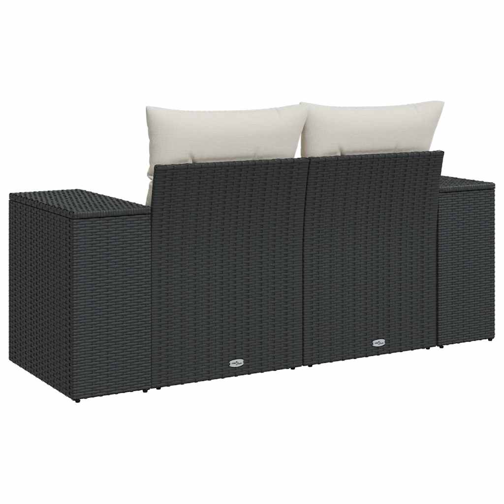 Dvivietė sodo sofa su pagalvėlėmis, juodos spalvos, poliratanas - Namų Idėja