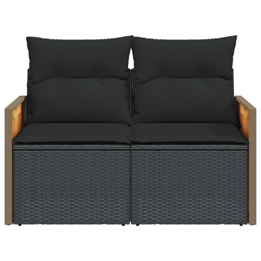 Dvivietė sodo sofa su pagalvėlėmis, juodos spalvos, poliratanas - Namų Idėja