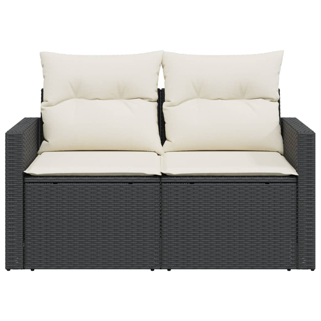 Dvivietė sodo sofa su pagalvėlėmis, juodos spalvos, poliratanas - Namų Idėja
