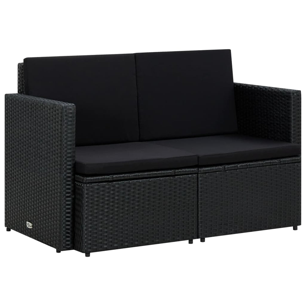 Dvivietė sodo sofa su pagalvėlėmis, juodos spalvos, poliratanas - Namų Idėja