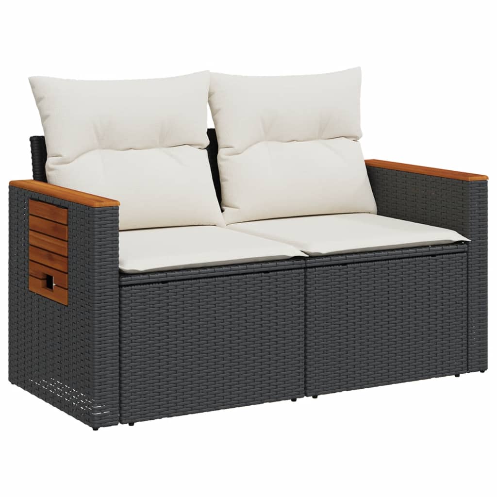Dvivietė sodo sofa su pagalvėlėmis, juodos spalvos, poliratanas - Namų Idėja