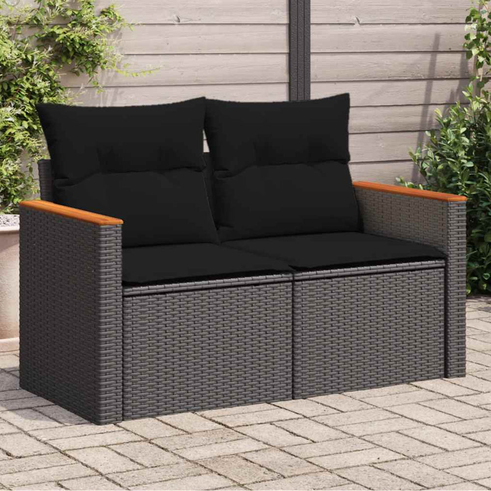 Dvivietė sodo sofa su pagalvėlėmis, juodos spalvos, poliratanas - Namų Idėja