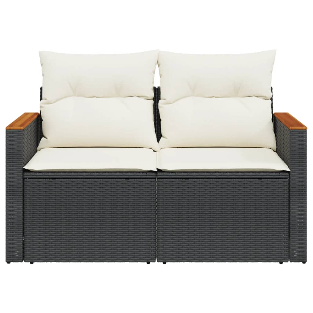 Dvivietė sodo sofa su pagalvėlėmis, juodos spalvos, poliratanas - Namų Idėja