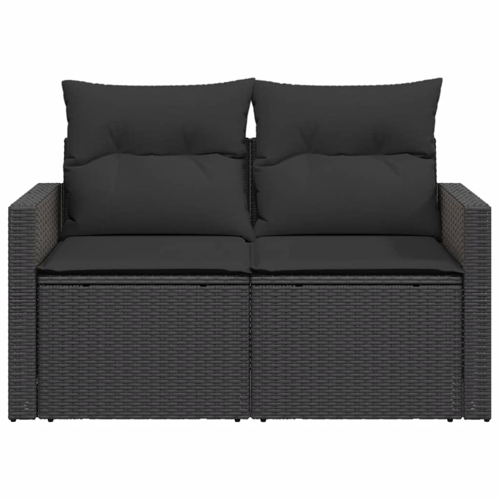 Dvivietė sodo sofa su pagalvėlėmis, juodos spalvos, poliratanas - Namų Idėja