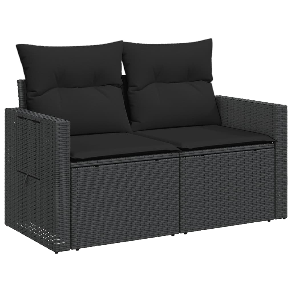 Dvivietė sodo sofa su pagalvėlėmis, juodos spalvos, poliratanas - Namų Idėja