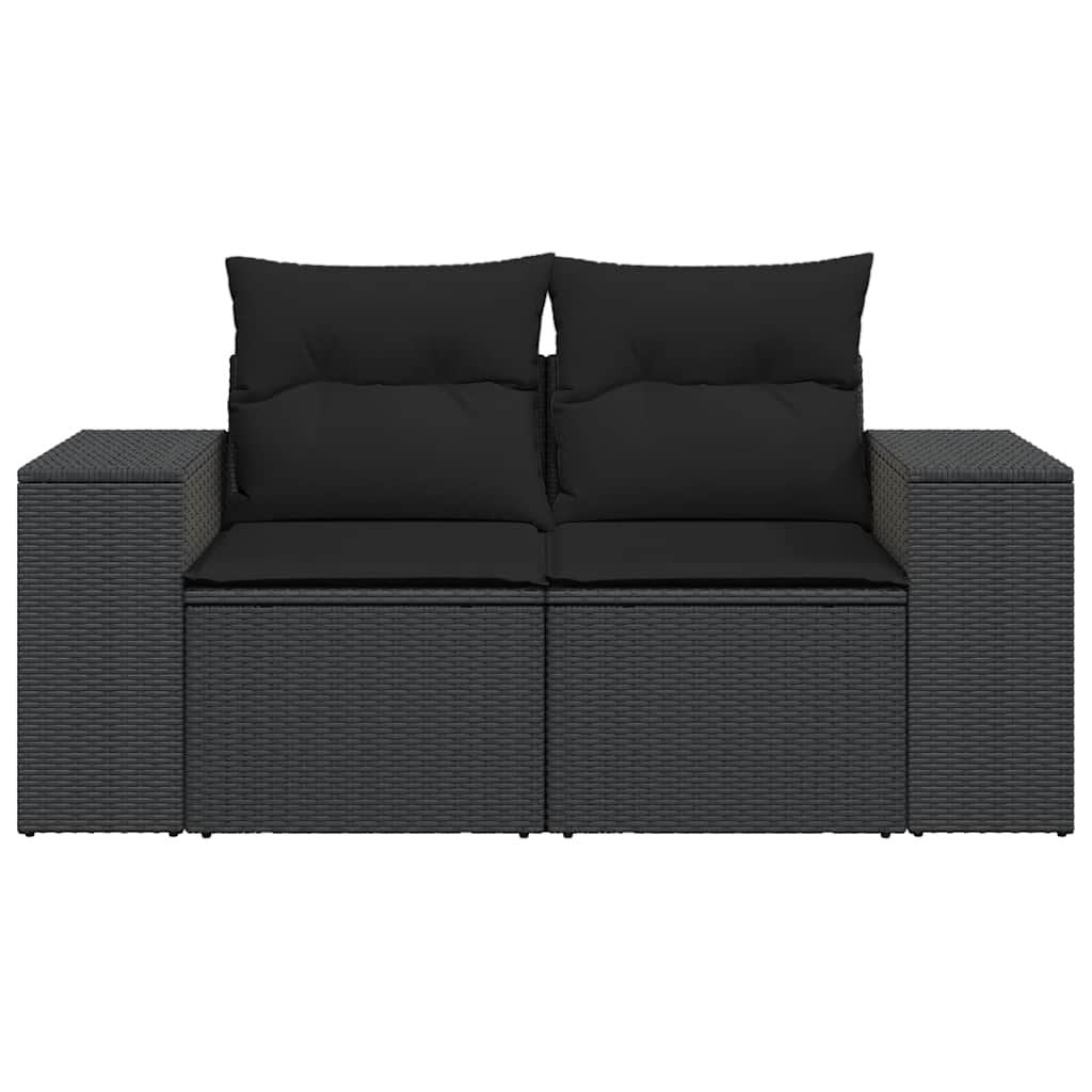 Dvivietė sodo sofa su pagalvėlėmis, juodos spalvos, poliratanas - Namų Idėja