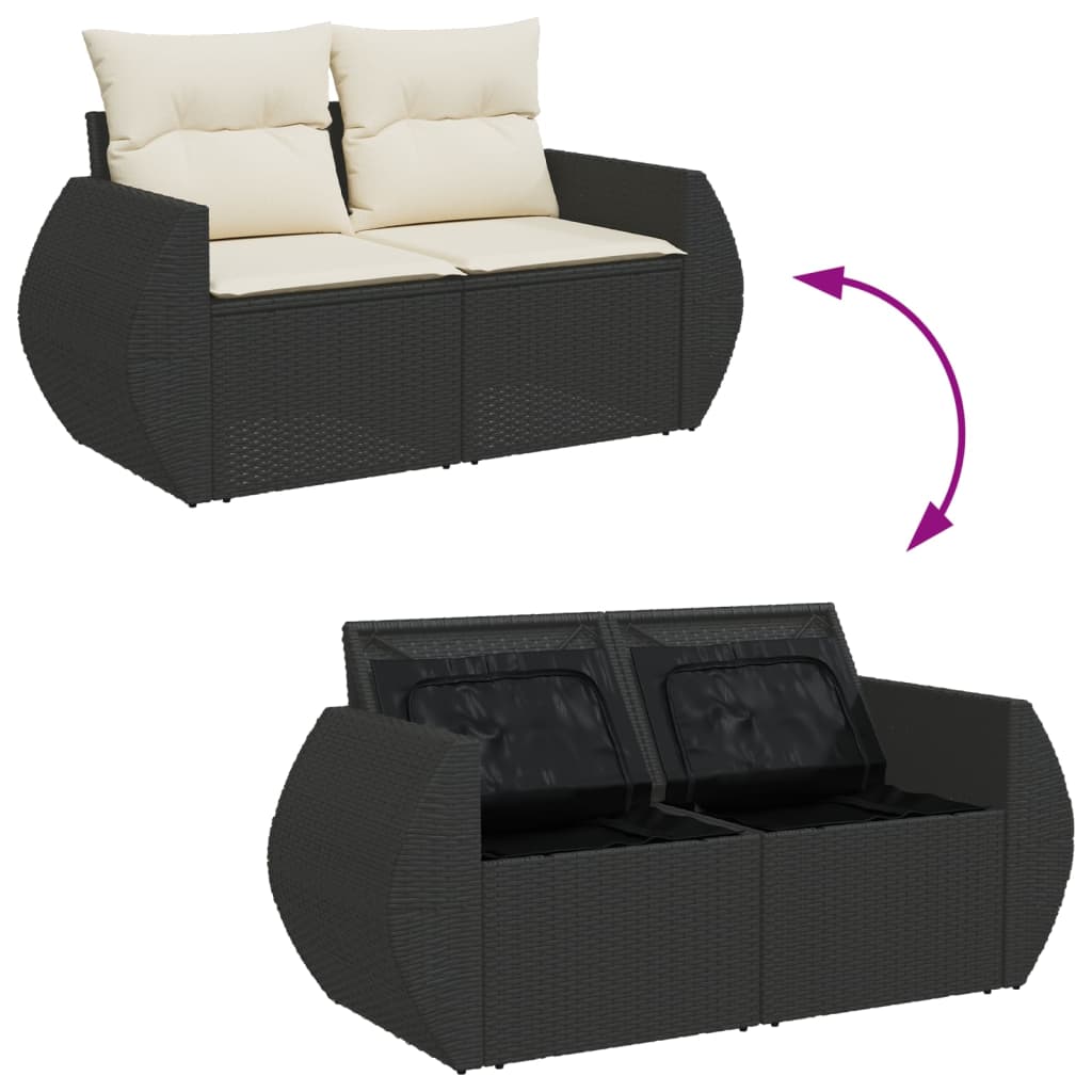 Dvivietė sodo sofa su pagalvėlėmis, juodos spalvos, poliratanas - Namų Idėja