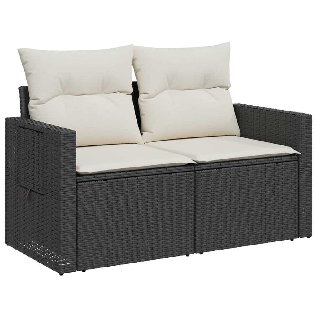 Dvivietė sodo sofa su pagalvėlėmis, juodos spalvos, poliratanas - Namų Idėja