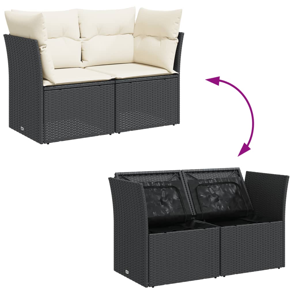 Dvivietė sodo sofa su pagalvėlėmis, juodos spalvos, poliratanas - Namų Idėja