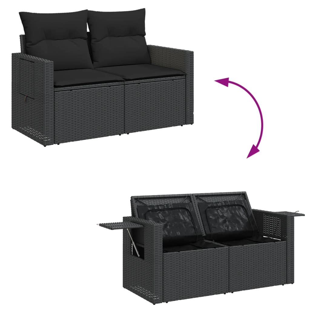 Dvivietė sodo sofa su pagalvėlėmis, juodos spalvos, poliratanas - Namų Idėja
