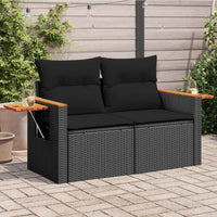 Dvivietė sodo sofa su pagalvėlėmis, juodos spalvos, poliratanas - Namų Idėja