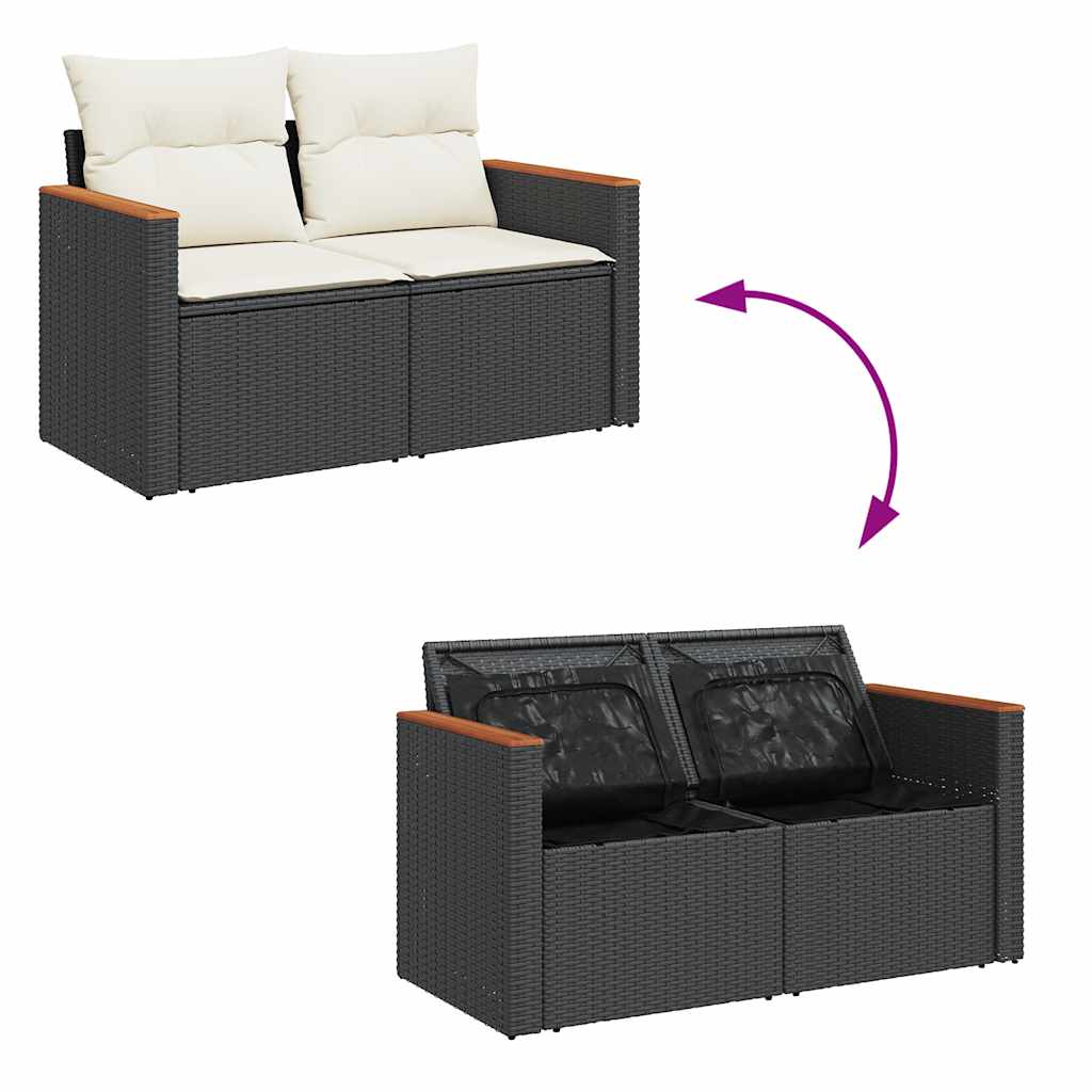 Dvivietė sodo sofa su pagalvėlėmis, juodos spalvos, poliratanas - Namų Idėja