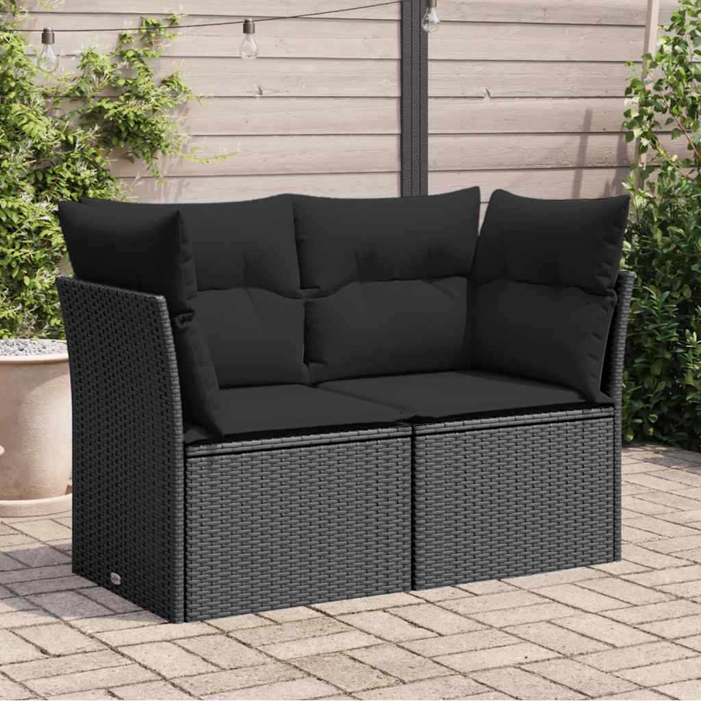 Dvivietė sodo sofa su pagalvėlėmis, juodos spalvos, poliratanas - Namų Idėja